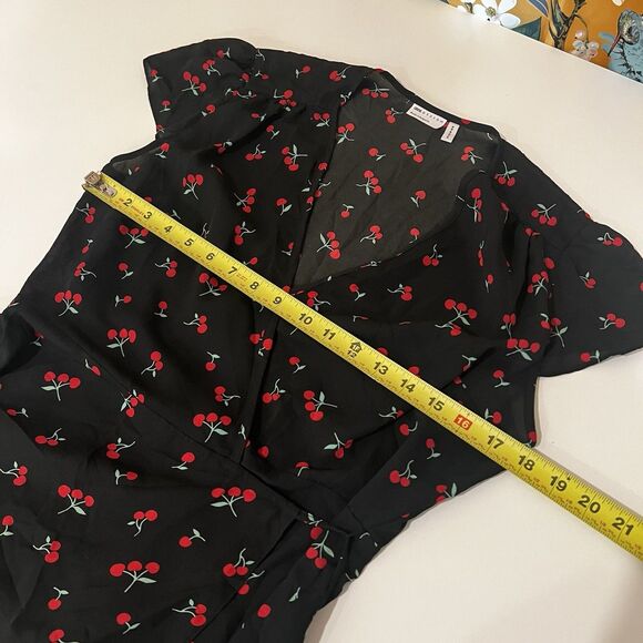 ASOS Wrap Thru Blouse Cherry Print US 10 Short Sleeve Pinup Girl Festival School - Picture 6 of 7